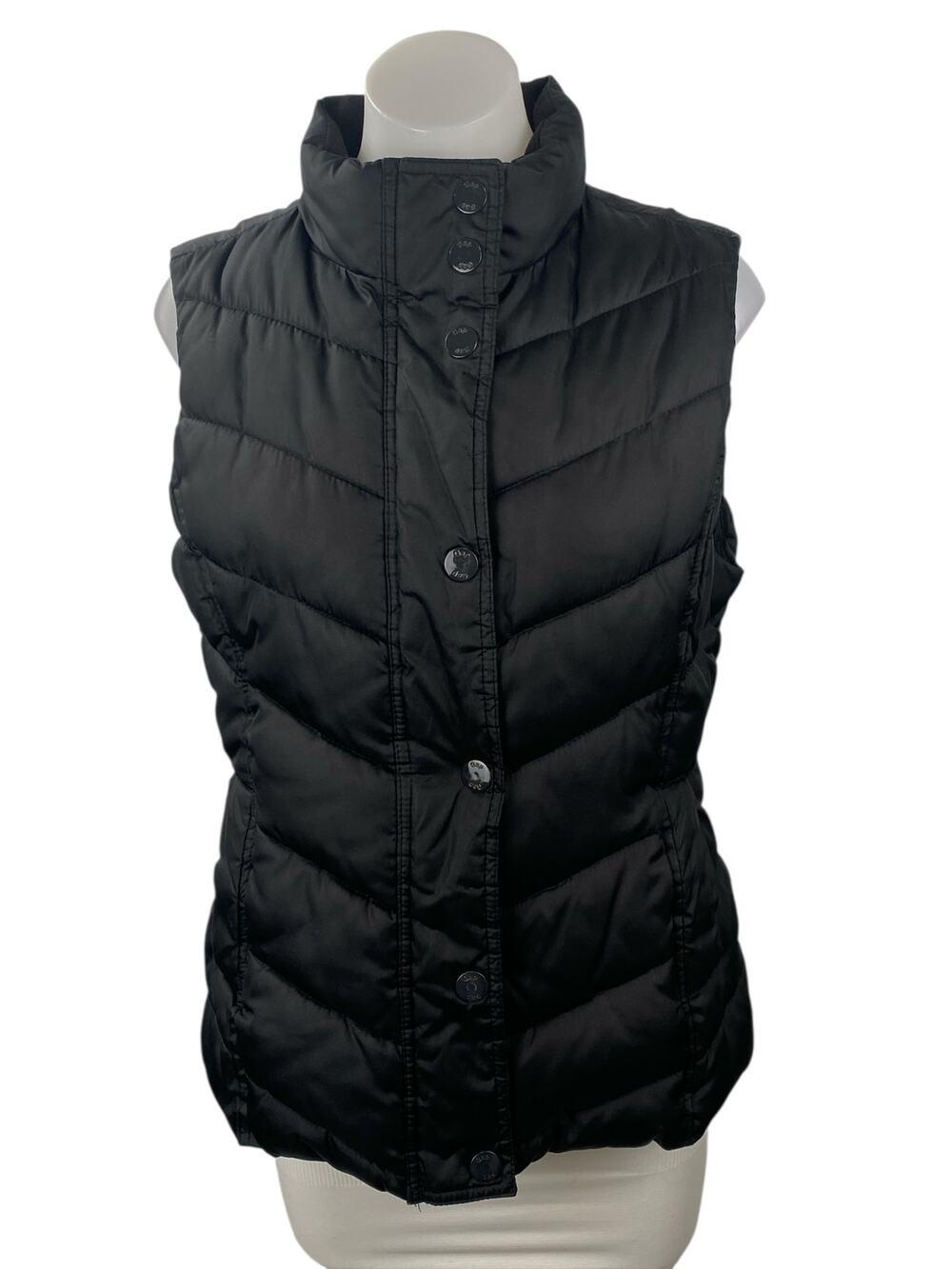 GAP Women's Black Chevron Quilted Sleeveless Gilet Vest Puffer Coat Jacket Sz M